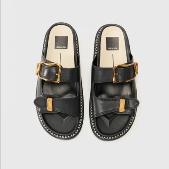 Dolce Vita Black and Cream Slides with Gold Accents - Picture 7 of 7